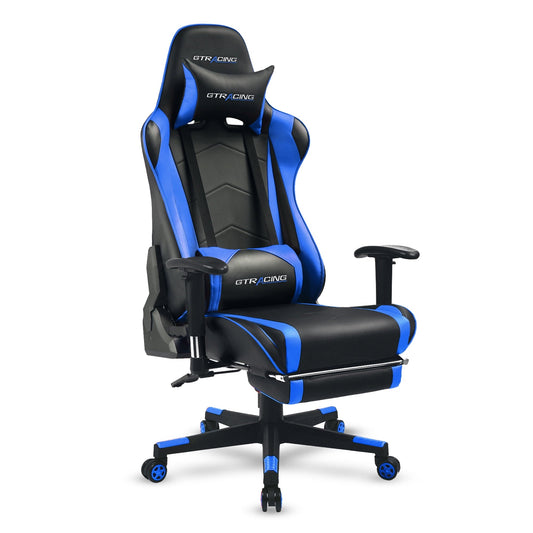 GTRACING Gaming Chair Office Chair PU Leather with Footrest&Adjustable Headrest,Blue