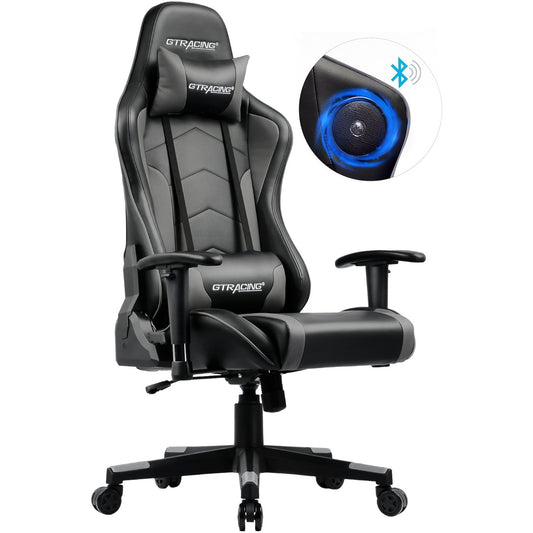 GTRACING Gaming Chair PU Office Chair with Speakers Bluetooth in Home, Gray
