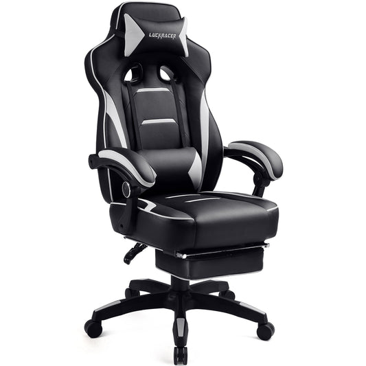 GTRACING Gaming Chair in Home with Footrest PU Office PC Chair, White