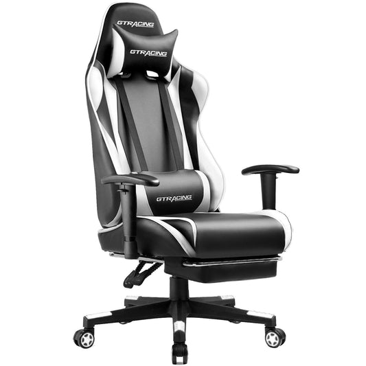 GTRACING Gaming Chair with Footrest Ergonomic Reclining Office Chair Swivel Rocker, White