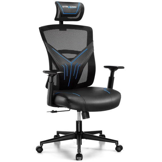 GTRACING Mesh Back Ergonomic Reclining Video Gaming Chair, Blue
