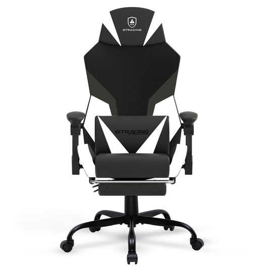 GTRACING Mesh & Faux Leather Office Gaming Chair with Footrest, White