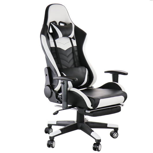 Gamefitz High Back & Lumbar Support Swivel Gaming Chair, Black and White
