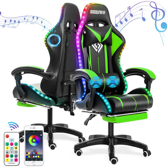 Gaming Chair Massage with Speakers bluetooth Ergonomic Office Chair w/ LED HOT
