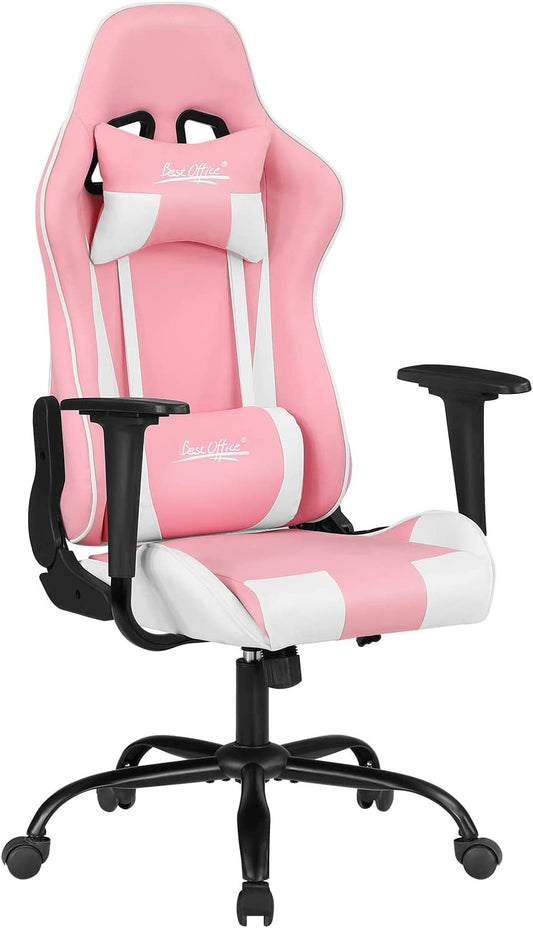 Gaming Chair Office Chair Desk Chair with Lumbar Support Headrest Armrest Task Rolling Swivel Ergonomic E-Sports Adjustable PC Gamer Chair (Pink)