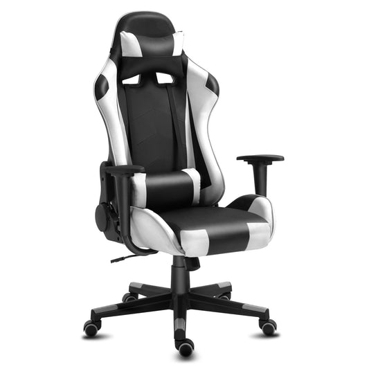 Gaming Chair Office Desk Chair Ergonomic Reclining Computer Chair Height Adjustable Swivel Recliner with Headrest Lumbar Support, Black White