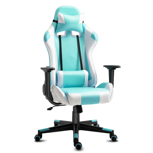 Gaming Chair Office Desk Chair Ergonomic Reclining Computer Chair Height Adjustable Swivel Recliner with Headrest Lumbar Support, Blue White