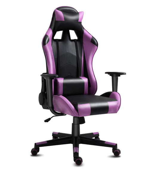 Gaming Chair Office Desk Chair Ergonomic Reclining Computer Chair Height Adjustable Swivel Recliner with Headrest Lumbar Support, Purple Black