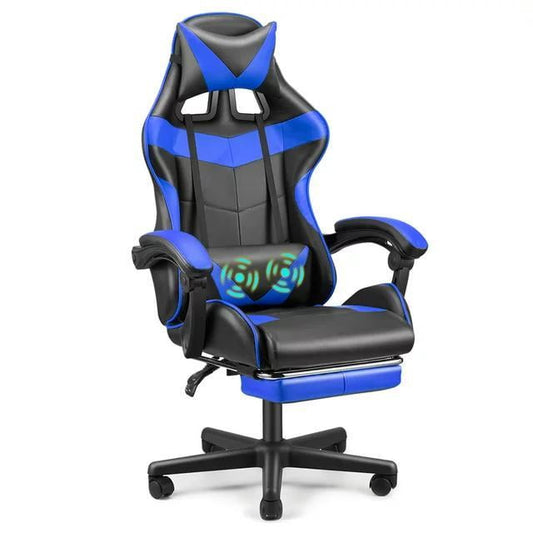 Gaming Chair, Seenda Video Game Chair with Footrest and Lumbar Support, Ergonomic Computer Chair Height Adjustable with Swivel Seat and Headrest, Blue