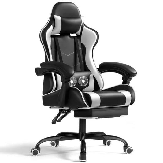 Gaming Chair, Seenda Video Game Chair with Footrest and Lumbar Support, Ergonomic Computer Chair Height Adjustable with Swivel Seat and Headrest, White