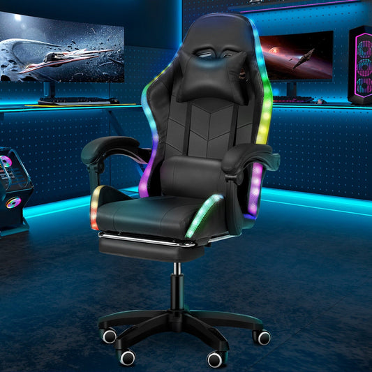 Gaming Chair with Speakers Computer Chair with Footrest LED Music Gaming Chair with 2D Armrests Ergonomic Game Chair with Lumbar Support for Office and Gaming