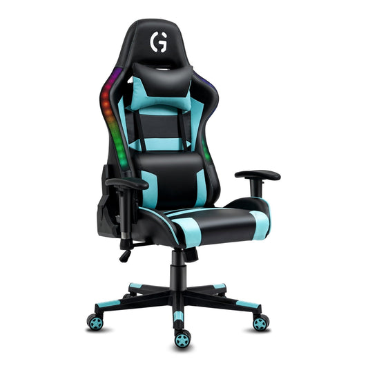 Gaming Chair with LED RGB Lights Ergonomic Office Computer Desk Chair Adjustable Height Swivel Recliner, Black Cyan