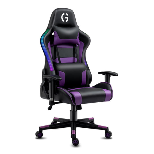 Gaming Chair with LED RGB Lights Ergonomic Office Computer Desk Chair Adjustable Height Swivel Recliner, Black Purple