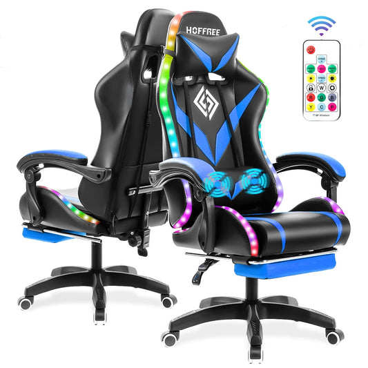 Geepro Massage Gaming Chair Office Chair with RGB LED Lights and Massage Lumbar Support, Ergonomic Racing Style Game Chair Swivel
