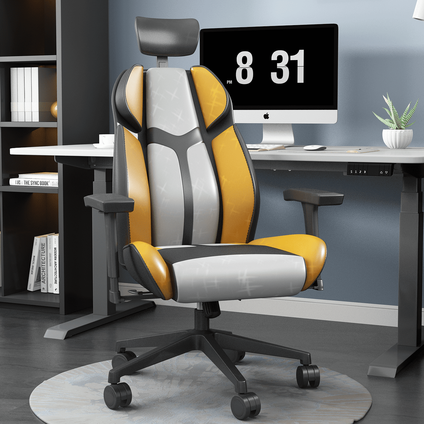 Genpo Video Gaming Chair, All Cold Cured Foam Gaming Chair for Adults, Ergonomic Computer Racing Office Chair with Breathable Synthetic Leather and Steel-Reinforced Seat Body, Yellow