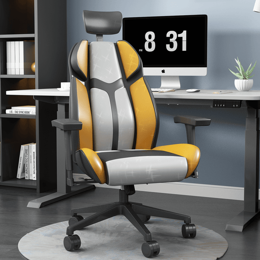 Genpo Video Gaming Chair, All Cold Cured Foam Gaming Chair for Adults, Ergonomic Computer Racing Office Chair with Breathable Synthetic Leather and Steel-Reinforced Seat Body, Yellow