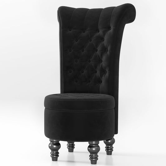 GetYes Royal Velvet High Back Armless Chair with Storage, Century, Comfy, Comfortable, Room, Black