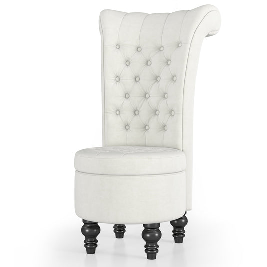 GetYes Royal Velvet High Back Armless Chair with Storage, Adult, White