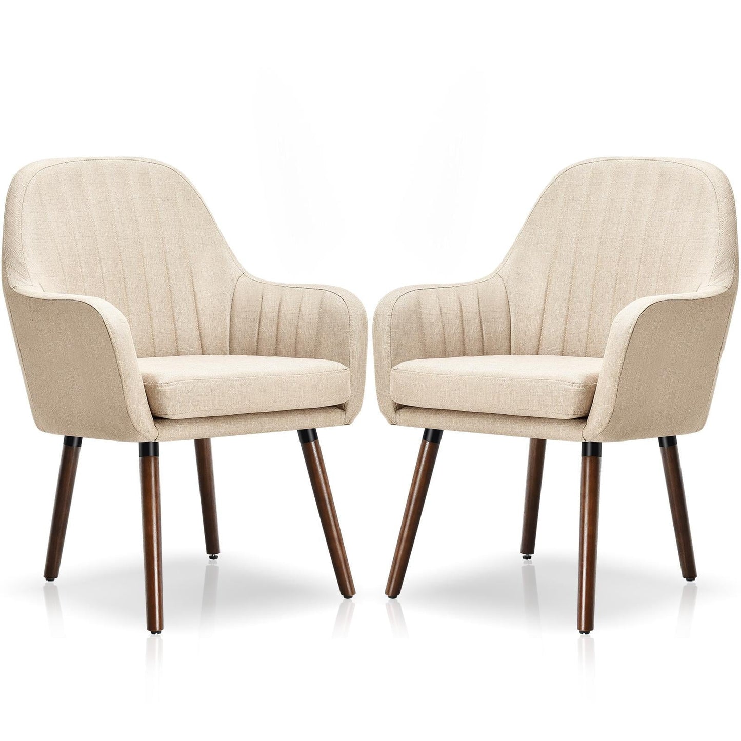 Giantex Fabric Dining Chairs, Leisure Upholstered Arm Chair w/Thick Sponge Seat, Padded Accent Chair for Home(Beige, 2)