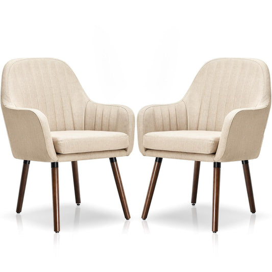 Giantex Fabric Dining Chairs, Leisure Upholstered Arm Chair w/Thick Sponge Seat, Padded Accent Chair for Home(Beige, 2)