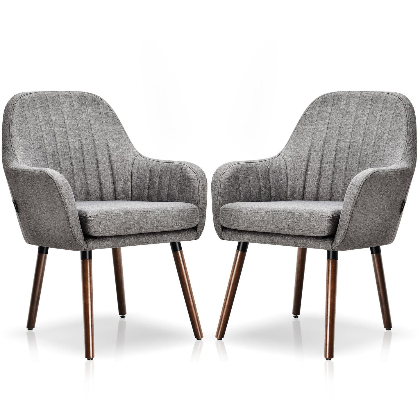 Giantex Fabric Dining Chairs, Leisure Upholstered Arm Chair w/Thick Sponge Seat, Padded Accent Chair for Home(Gray, 2)