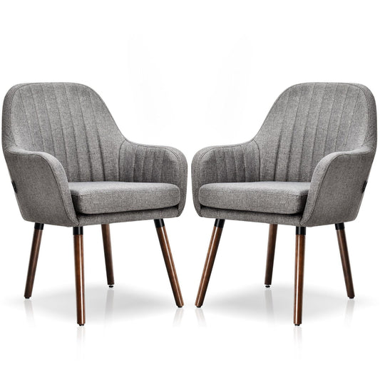 Giantex Fabric Dining Chairs, Leisure Upholstered Arm Chair w/Thick Sponge Seat, Padded Accent Chair for Home(Gray, 2)