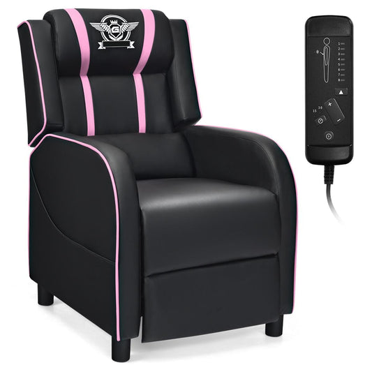 Giantex Gaming Recliner Chair, Reclining Gaming Chair Ergonomic Leather Sofa with Footrest Lumbar Support Headrest and Side Pouch for Living Room Home Theater, Pink