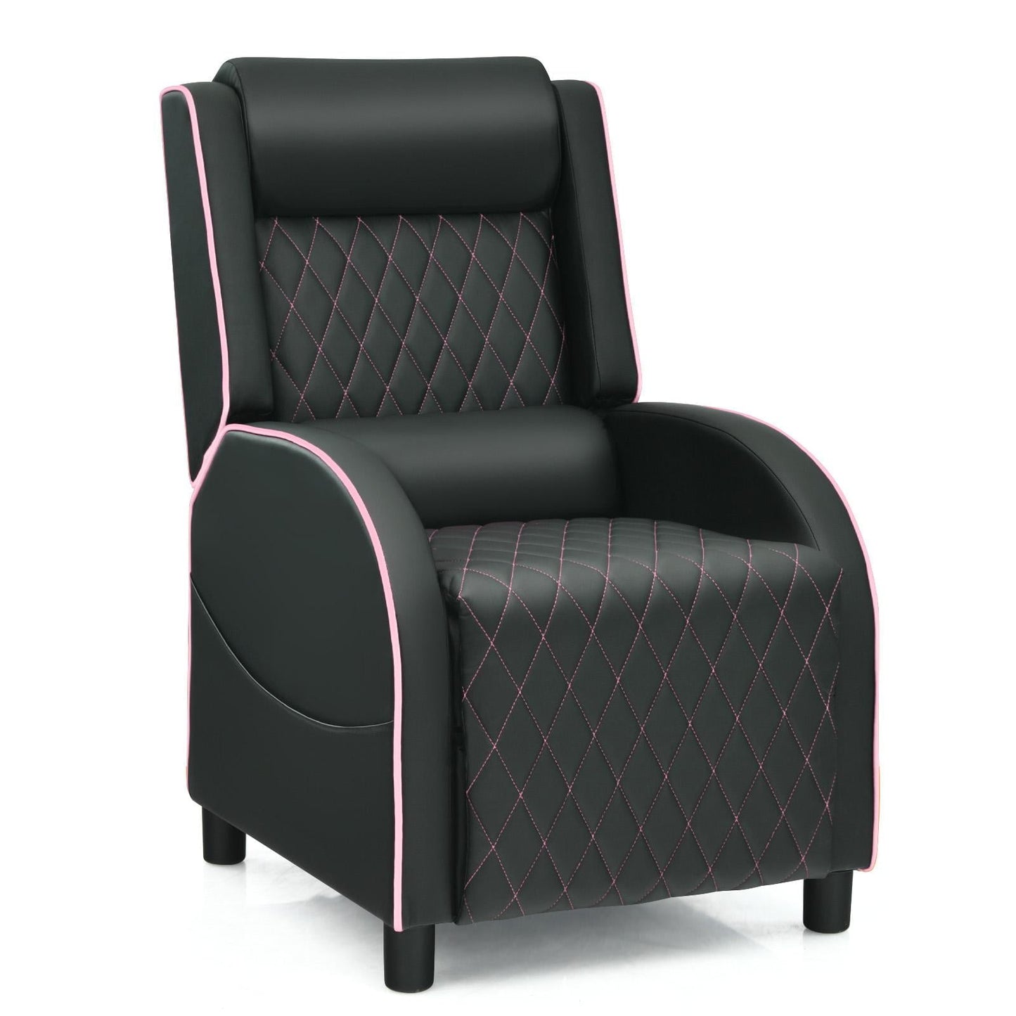 Giantex Massage Gaming Recliner Chair, PU Ergonomic Single Sofa w/Headrest, Lumbar Support, Racing Style, Reclining Home Theater Seating, Pink
