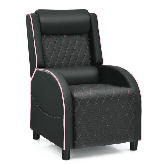 Giantex Massage Gaming Recliner Chair, PU Ergonomic Single Sofa w/Headrest, Lumbar Support, Racing Style, Reclining Home Theater Seating, Pink