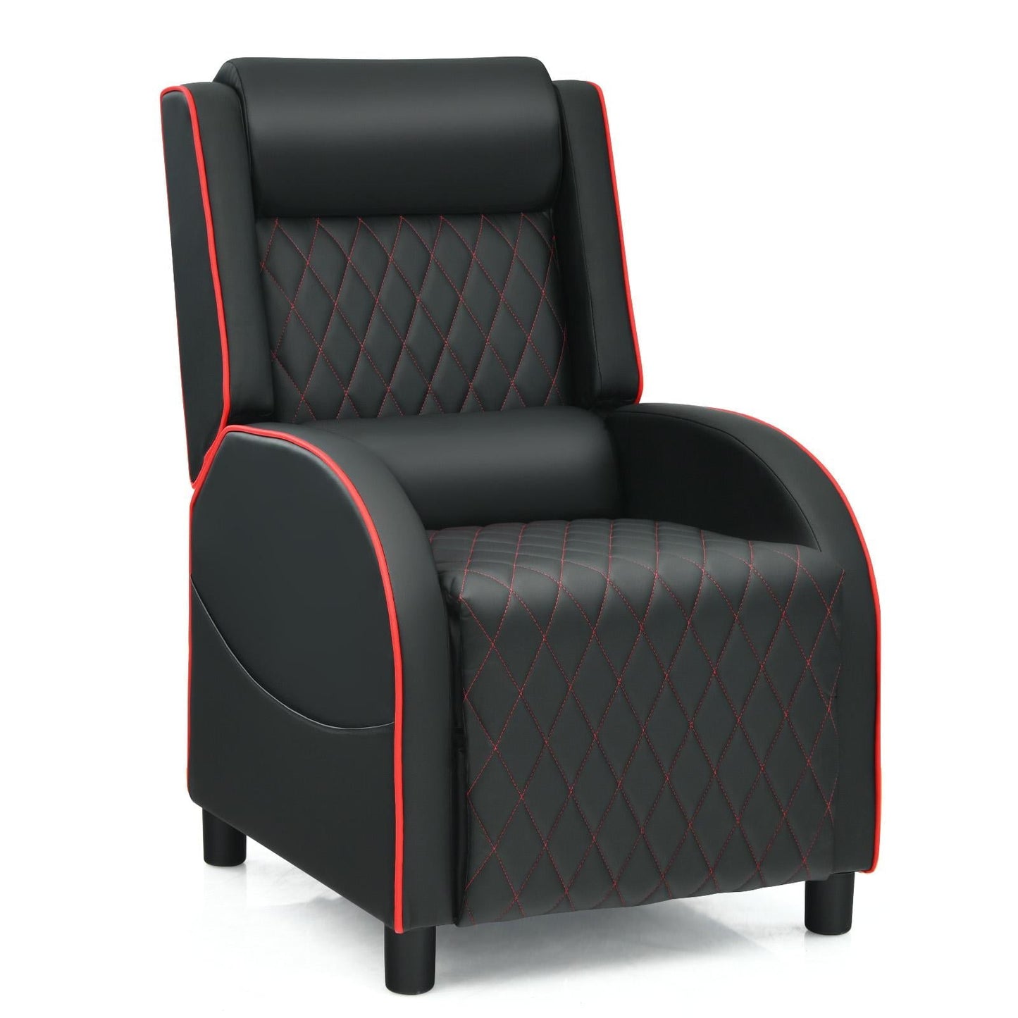 Giantex Massage Gaming Recliner Chair, PU Ergonomic Single Sofa w/Headrest, Lumbar Support, Racing Style, Reclining Home Theater Seating, Red