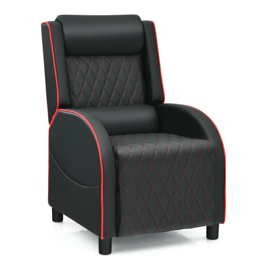 Giantex Massage Gaming Recliner Chair, PU Ergonomic Single Sofa w/Headrest, Lumbar Support, Racing Style, Reclining Home Theater Seating, Red