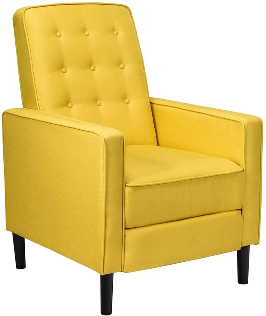 Giantex Push Back Recliner Chair, Fabric Accent Arm Chair with Ottoman Modern Recliner Sofa for Living Room Bedroom Home Office Club Chair (1 Pcs, Yellow)