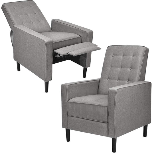 Giantex Push Back Recliner Chair, Fabric Accent Arm Chair with Ottoman Modern Recliner Sofa for Living Room Bedroom Home Office Club Chair (2 Pcs, Grey)