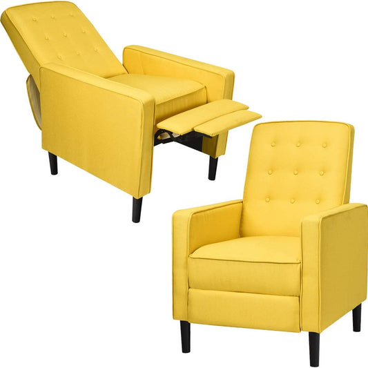 Giantex Push Back Recliner Chair, Fabric Accent Arm Chair with Ottoman Modern Recliner Sofa for Living Room Bedroom Home Office Club Chair (2 Pcs, Yellow)