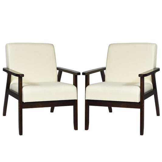 Giantex Set of 2 Accent Chair, Mid-Century Modern Arm Chair for Living Room, Bedroom, Beige