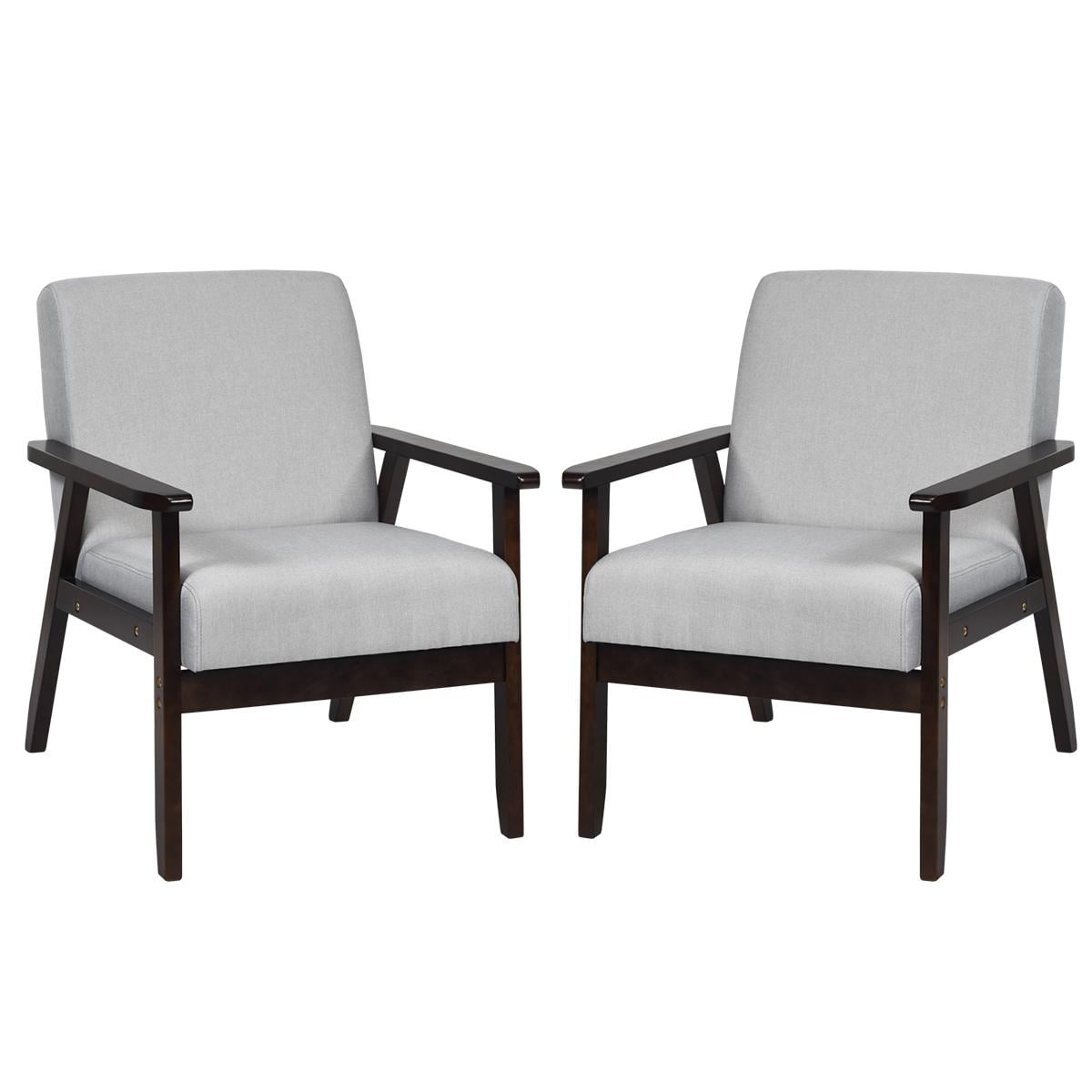Giantex Set of 2 Accent Chair, Mid-Century Modern Arm Chair for Living Room, Bedroom, Light Gray