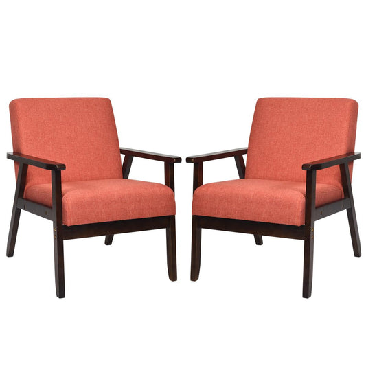 Giantex Set of 2 Accent Chair, Mid-Century Modern Arm Chair for Living Room, Bedroom, Orange