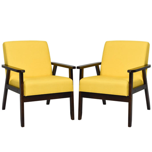 Giantex Set of 2 Accent Chair, Mid-Century Modern Arm Chair for Living Room, Bedroom, Yellow