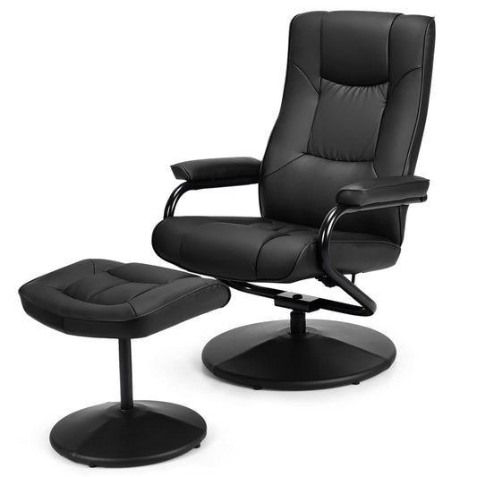 Giantex Swivel TV Chair w/Stool, Armchair w/Adjustable Backrest, Recliner w/Maximum Load Capacity, Massage Chair Made of Artificial Leather, Black