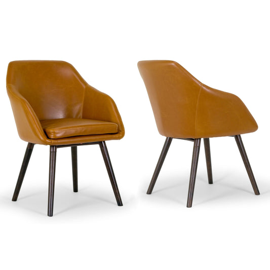 Glamour Home Adaya 19.5' Modern Faux Leather Arm Chairs in Brown (Set of 2)