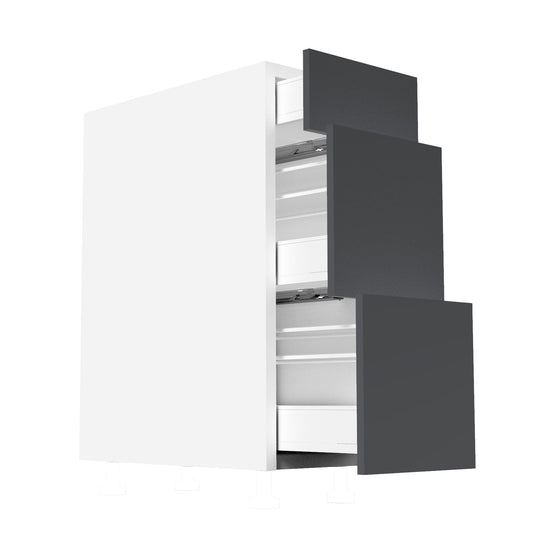 RTA - Glossy Grey - Three Drawer Base Cabinets | 12"W x 34.5"H x 24"D