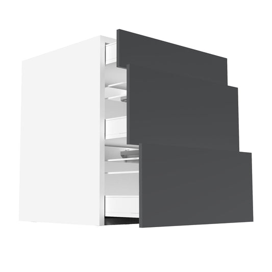 RTA - Glossy Grey - Three Drawer Base Cabinets | 27"W x 34.5"H x 24"D