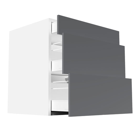 RTA - Glossy Grey - Three Drawer Base Cabinets | 30"W x 34.5"H x 24"D