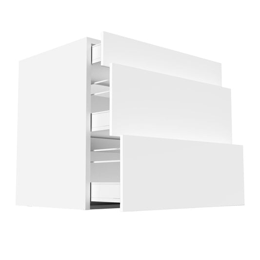 RTA - Glossy White - Three Drawer Base Cabinets | 33"W x 34.5"H x 24"D