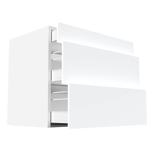 RTA - Glossy White - Three Drawer Base Cabinets | 36"W x 34.5"H x 24"D