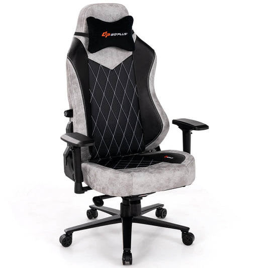 Goplus Gaming Chair 360¡ã Swivel Computer Reclining Height Adjustable 4D Armrest Grey