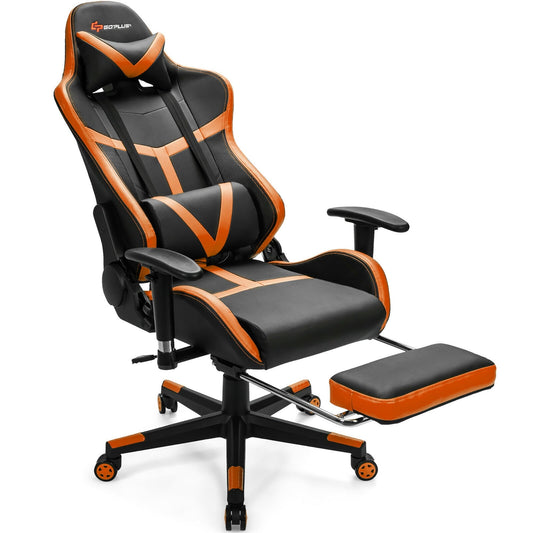Goplus Gaming Chair Reclining Racing Chair with Massage Lumbar Support &Footrest Orange