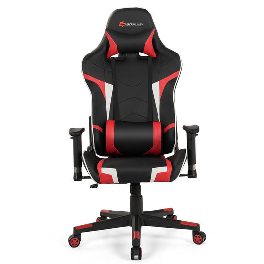 Goplus Massage Gaming Chair Racing Computer Swivel Chair with Headrest & Lumbar Support Red