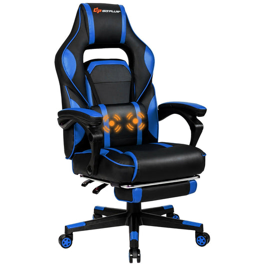 Goplus Massage Gaming Chair Reclining Racing Computer Office Chair with Footrest Blue