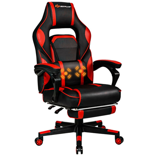 Goplus Massage Gaming Chair Reclining Racing Computer Office Chair with Footrest Red
